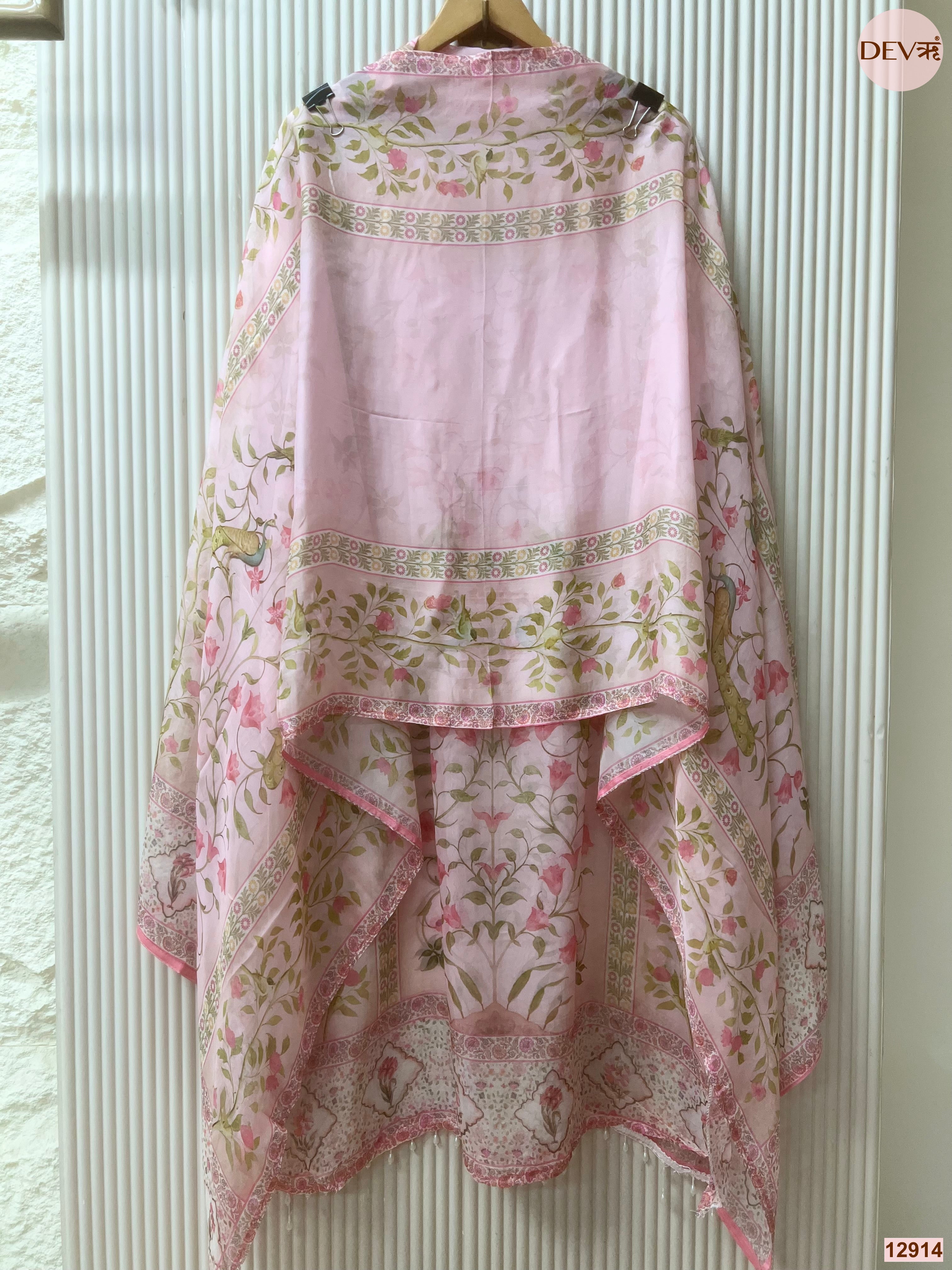 Pink Organza Printed Unstitched 3-Piece Suit (Devri – D.No 12914)