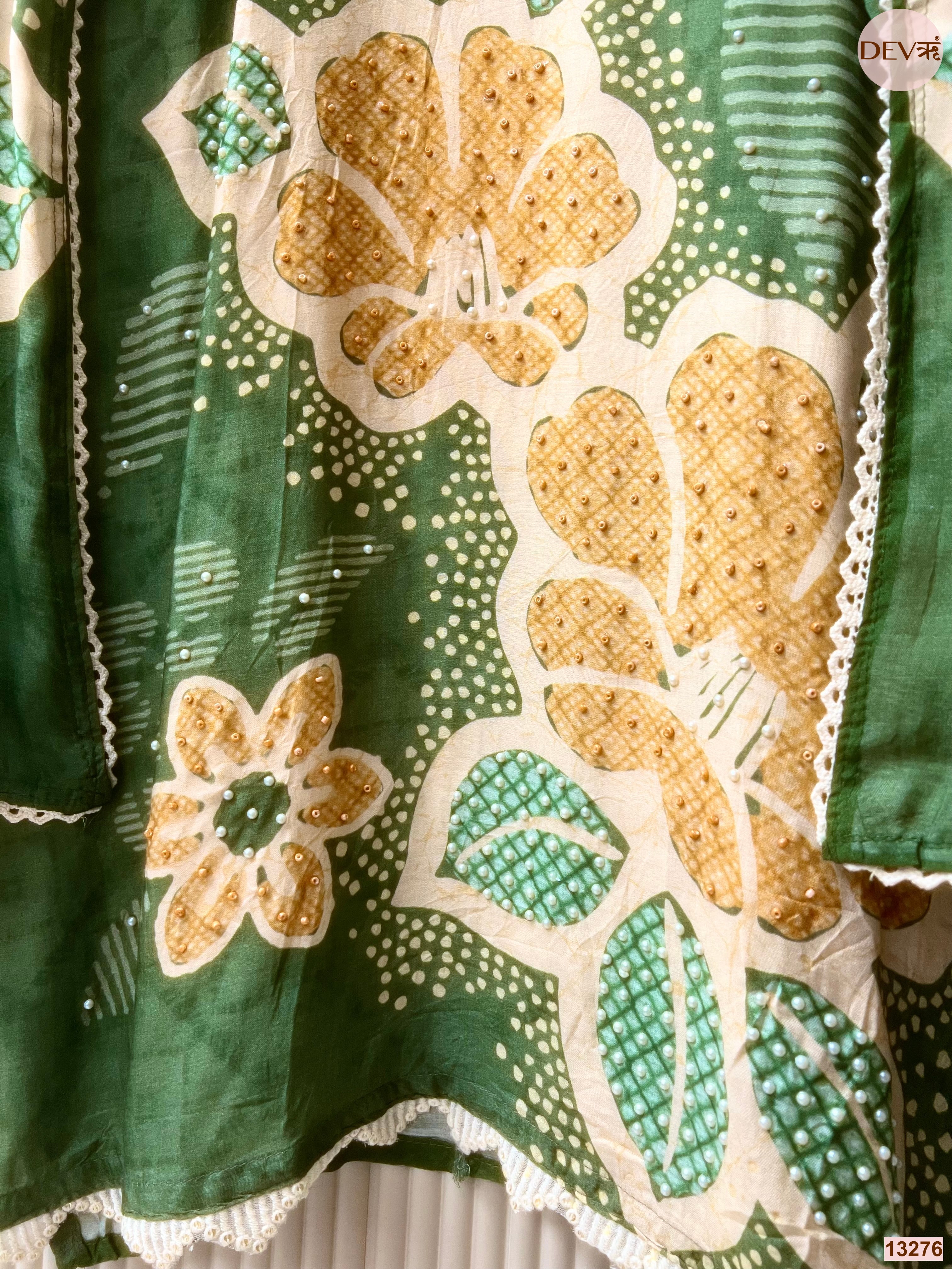 Green Muslin Printed Unstitched 3-Piece Suit (Devri – D.No 13276)