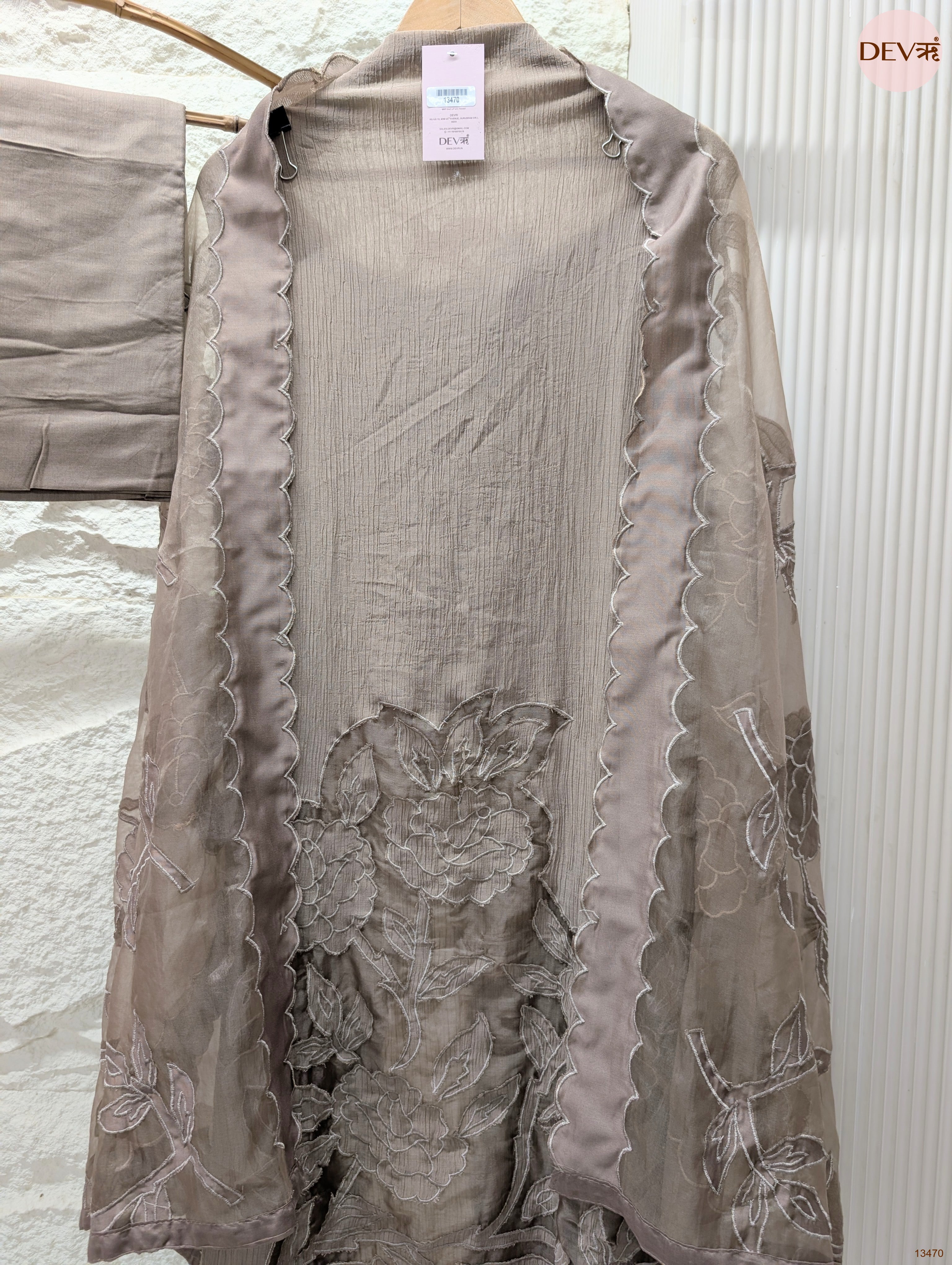 Taupe Mul Crush Embroidered Unstitched 3-Piece Suit (Devri – D.No 13470)