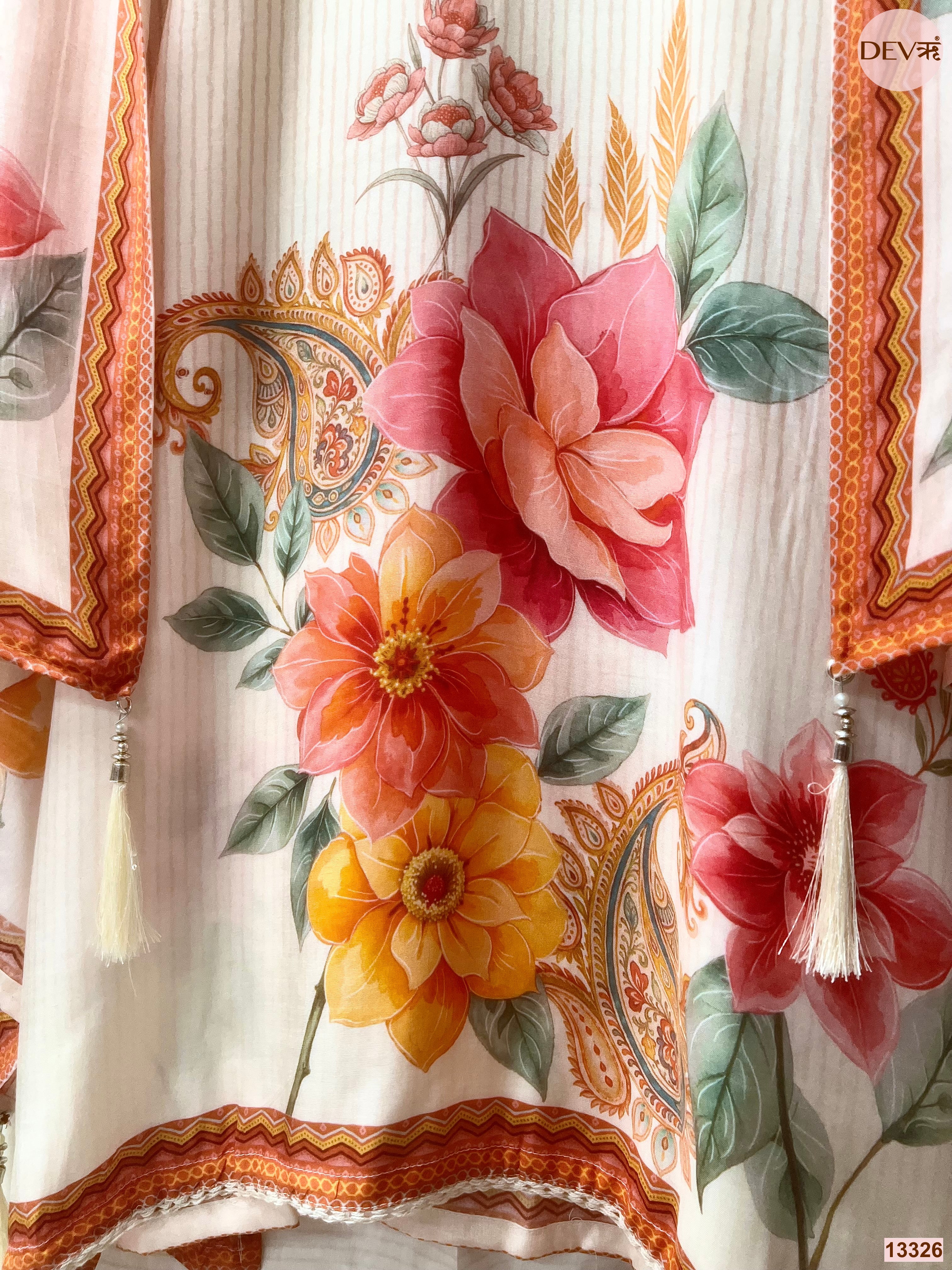 Off White Muslin Printed Unstitched 3-Piece Suit (Devri – D.No 13326)