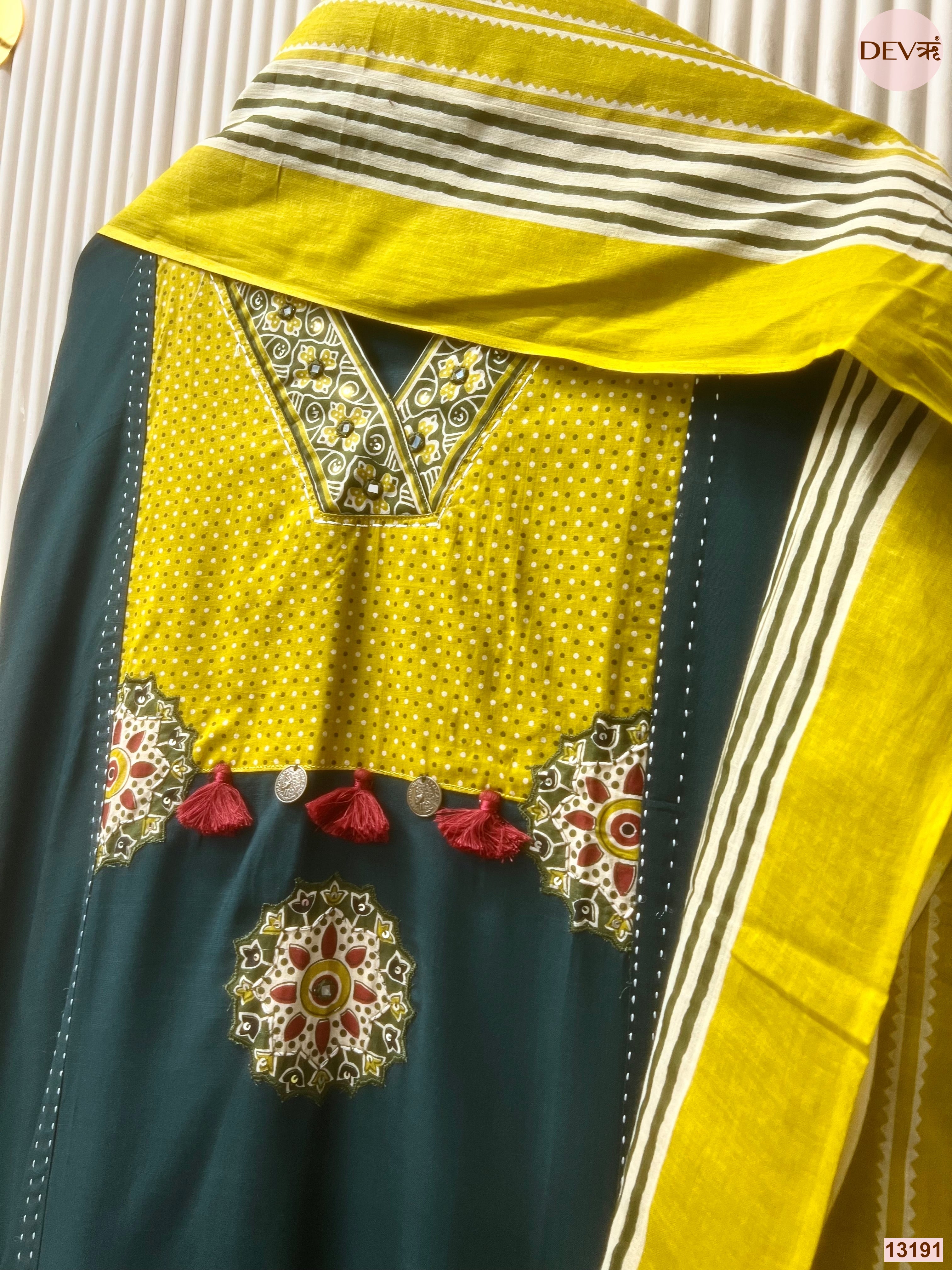 Teal Slub Cotton Printed Unstitched 3-Piece Suit (Devri – D.No 13191)