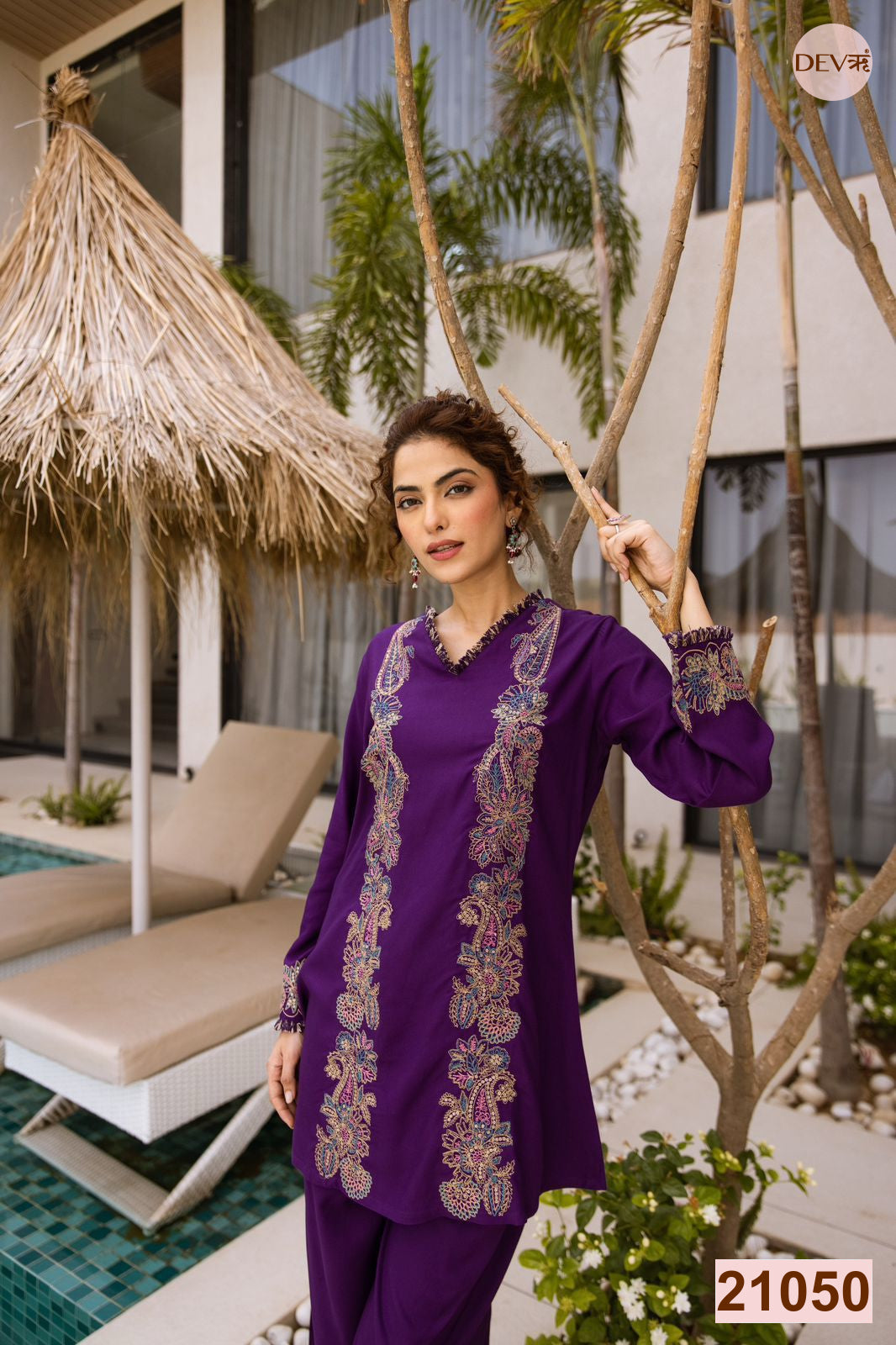Zareen German Reyon Embroidered Purple 2-Piece Set (Devri – D.No 21050)