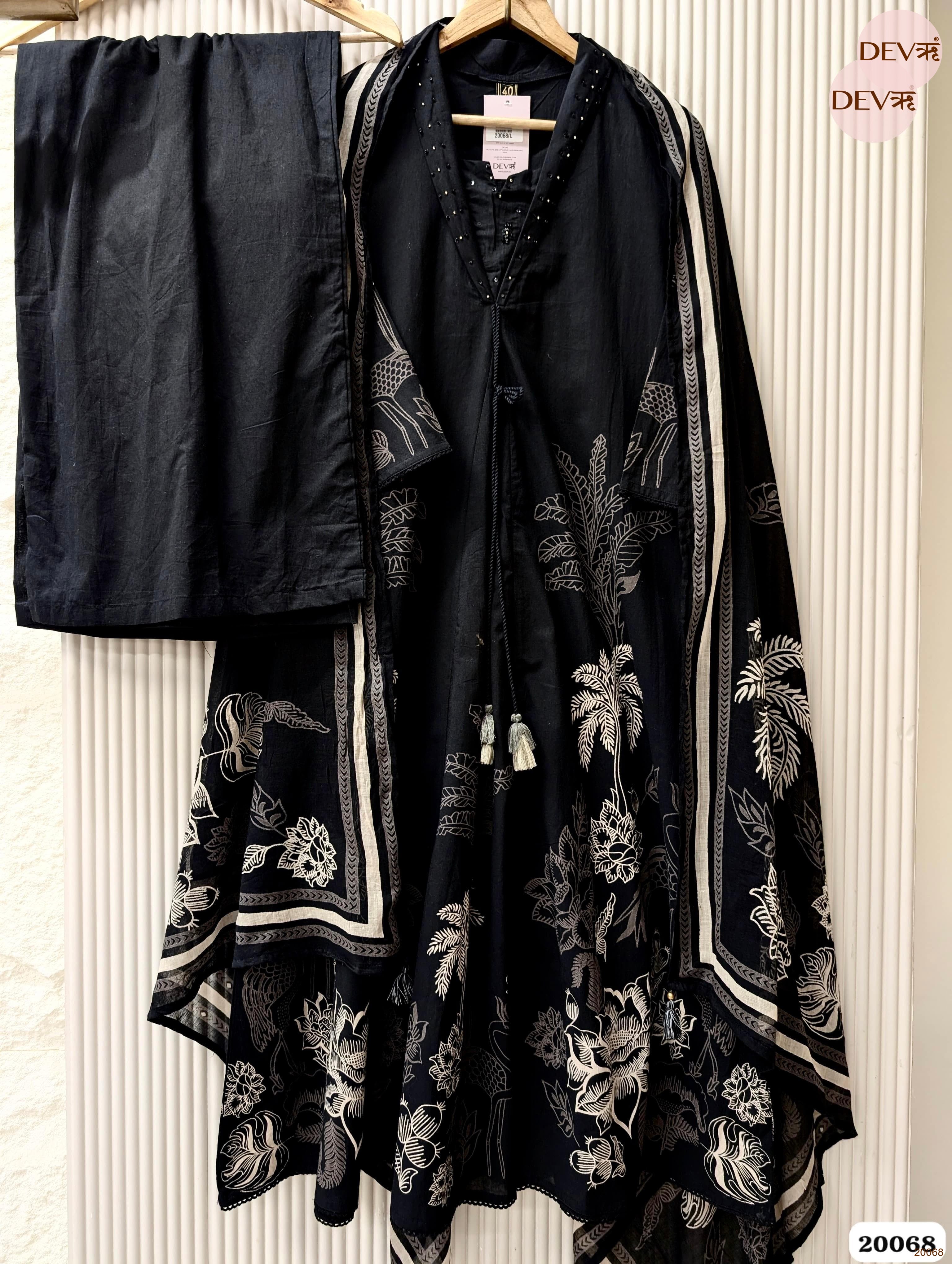 Meher Pure Cotton Printed Black 3-Piece Set (Devri – D.No 20068)