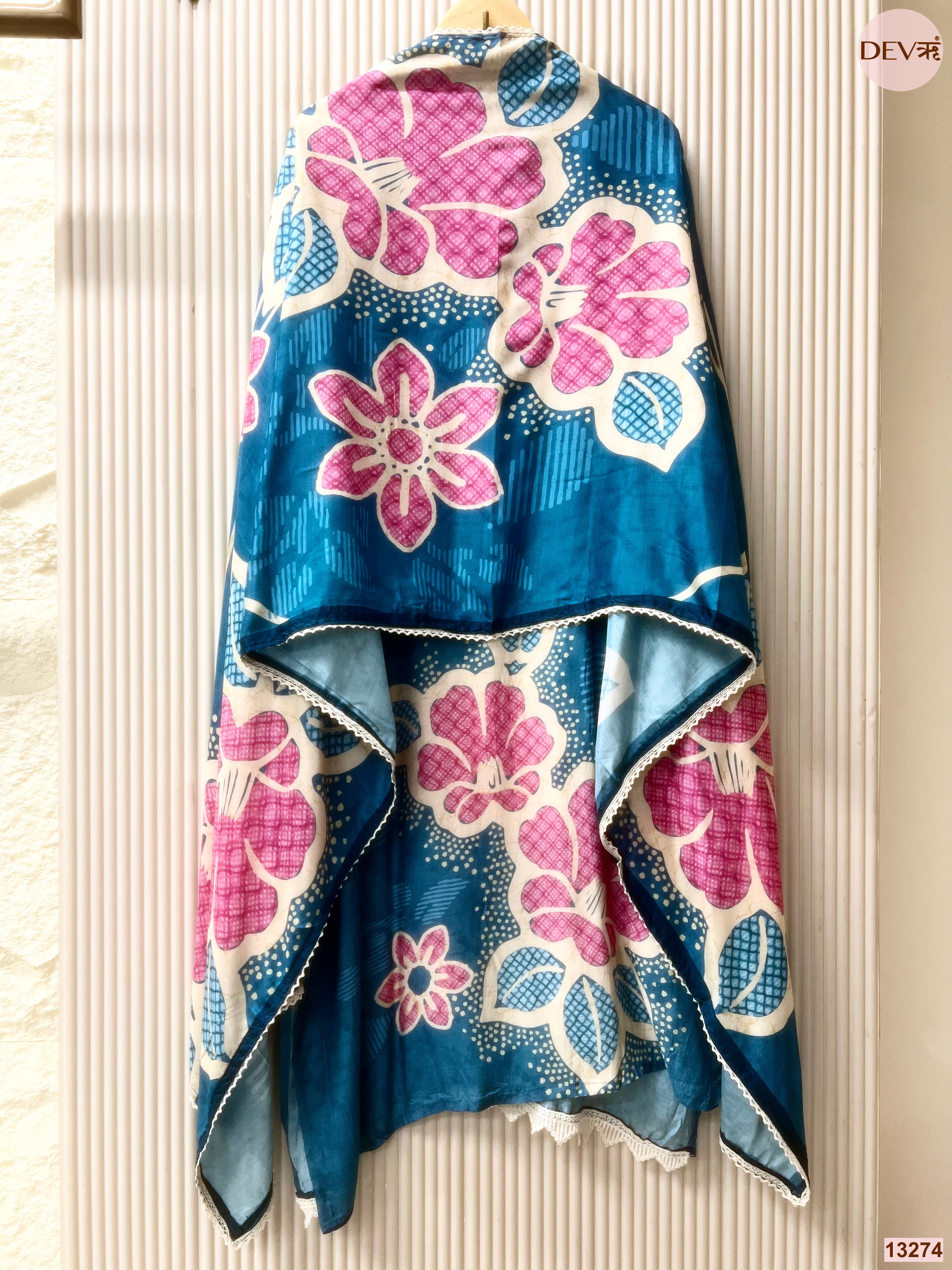 Teal Muslin Printed Unstitched 3-Piece Suit (Devri – D.No 13274)