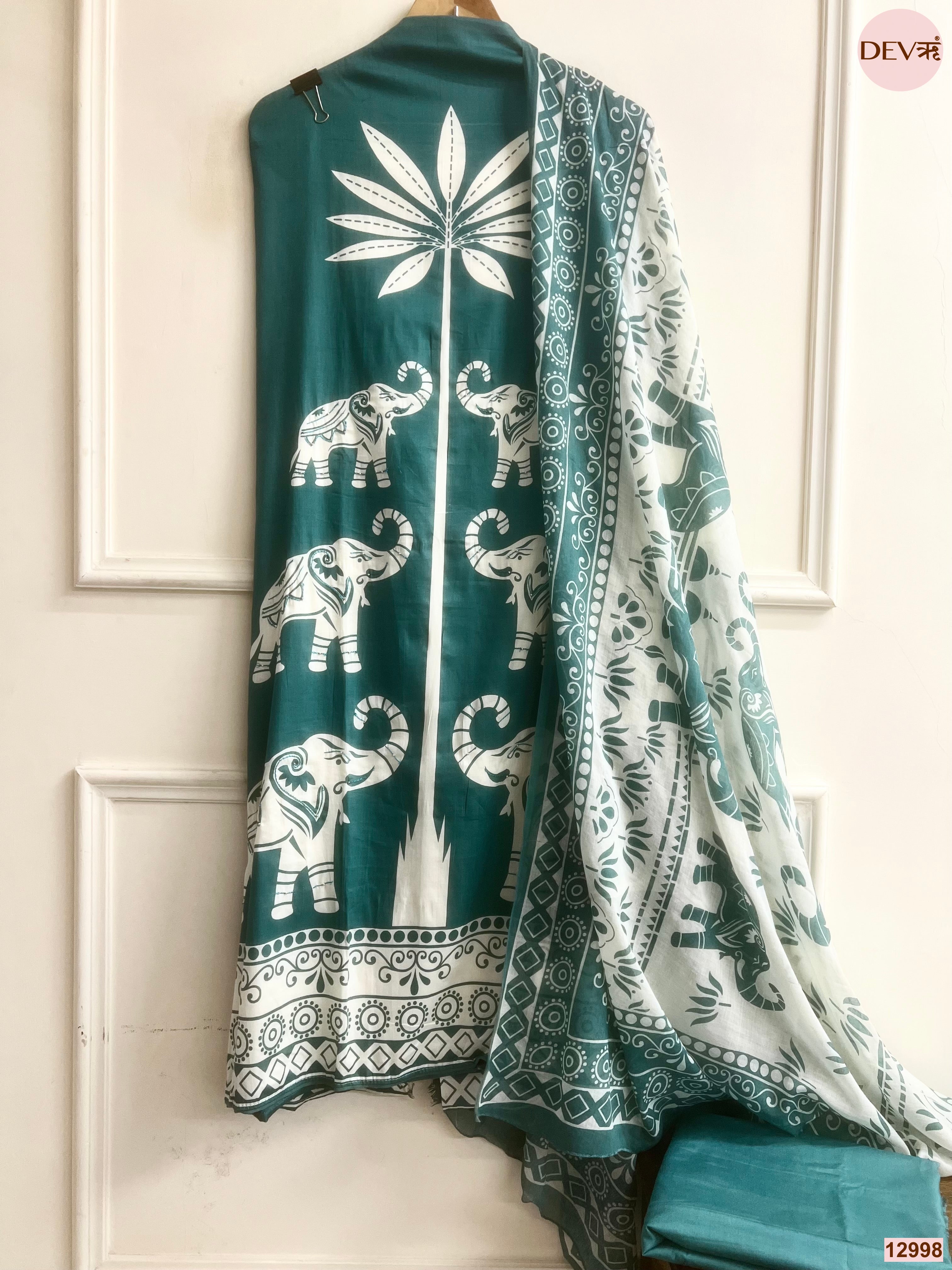 Teal Jam Cotton Printed Unstitched 3-Piece Suit (Devri – D.No 12998)