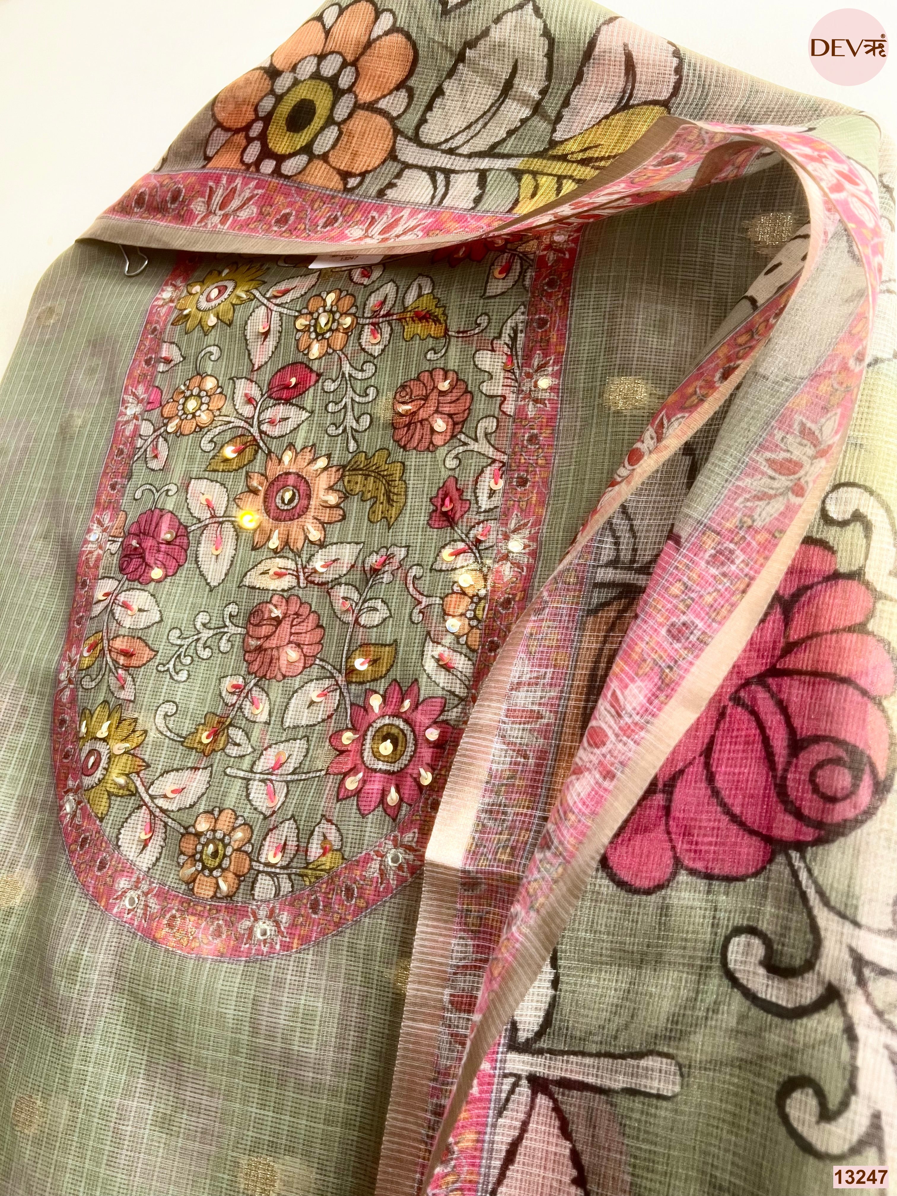 Sage Kota printed Unstitched 3-Piece Suit (Devri – D.No 13247)