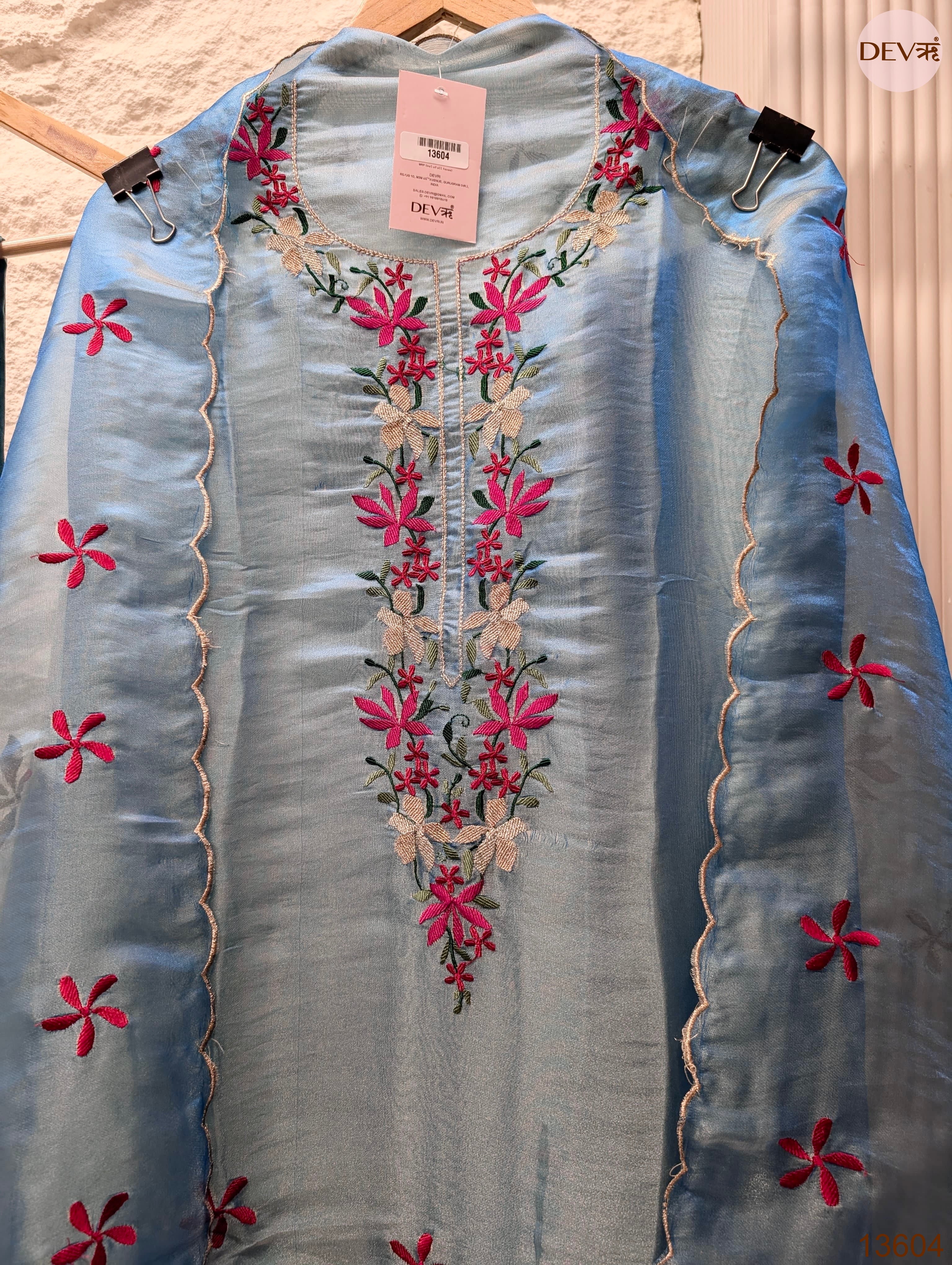 Blue Crush Tissue Silk Embroidered Unstitched 3-Piece Suit (Devri – D.No 13604)
