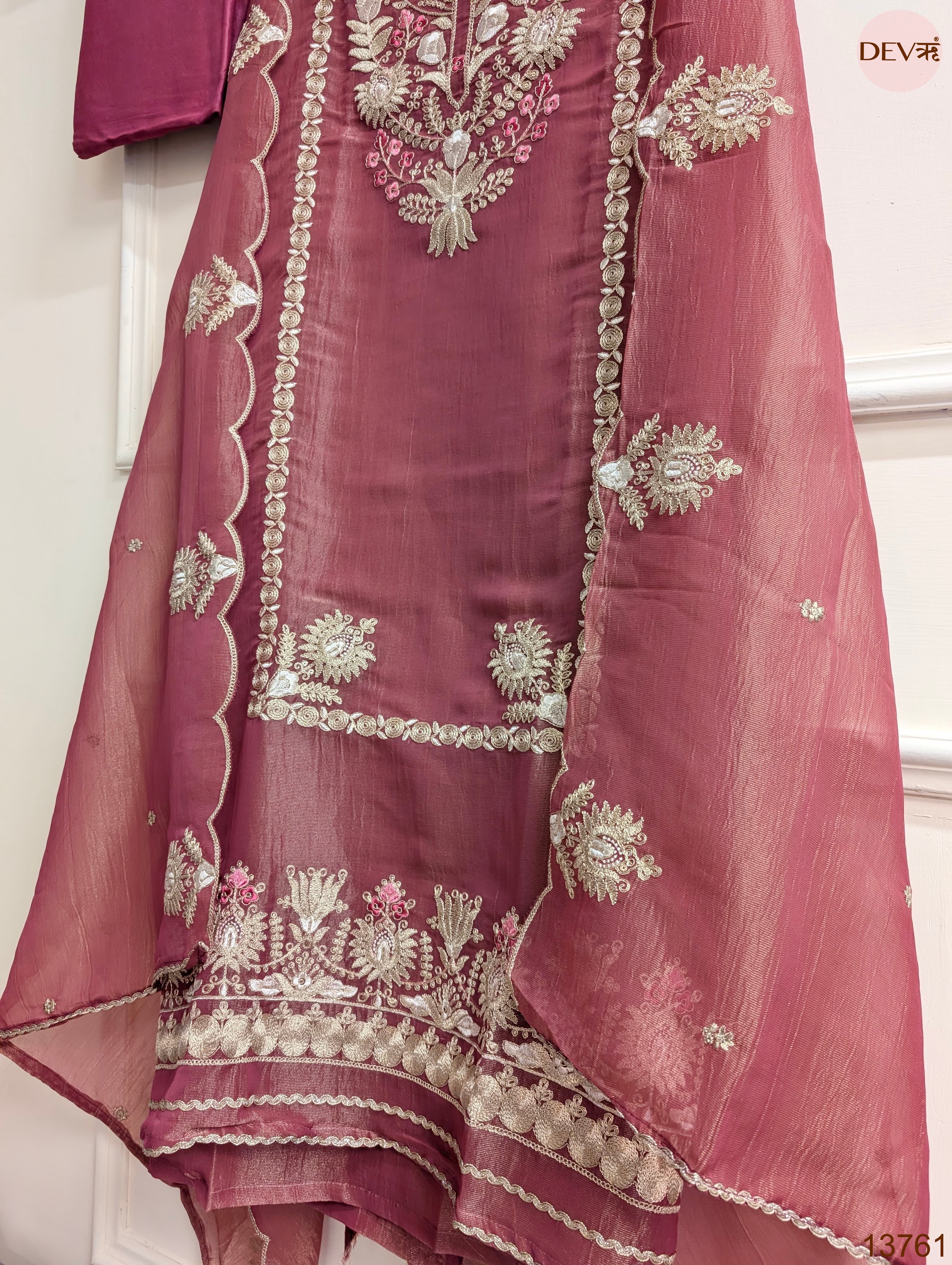 Mauve Pure Tissue Silk Embroidered Unstitched 3-Piece Suit (Devri – D.No 13761)