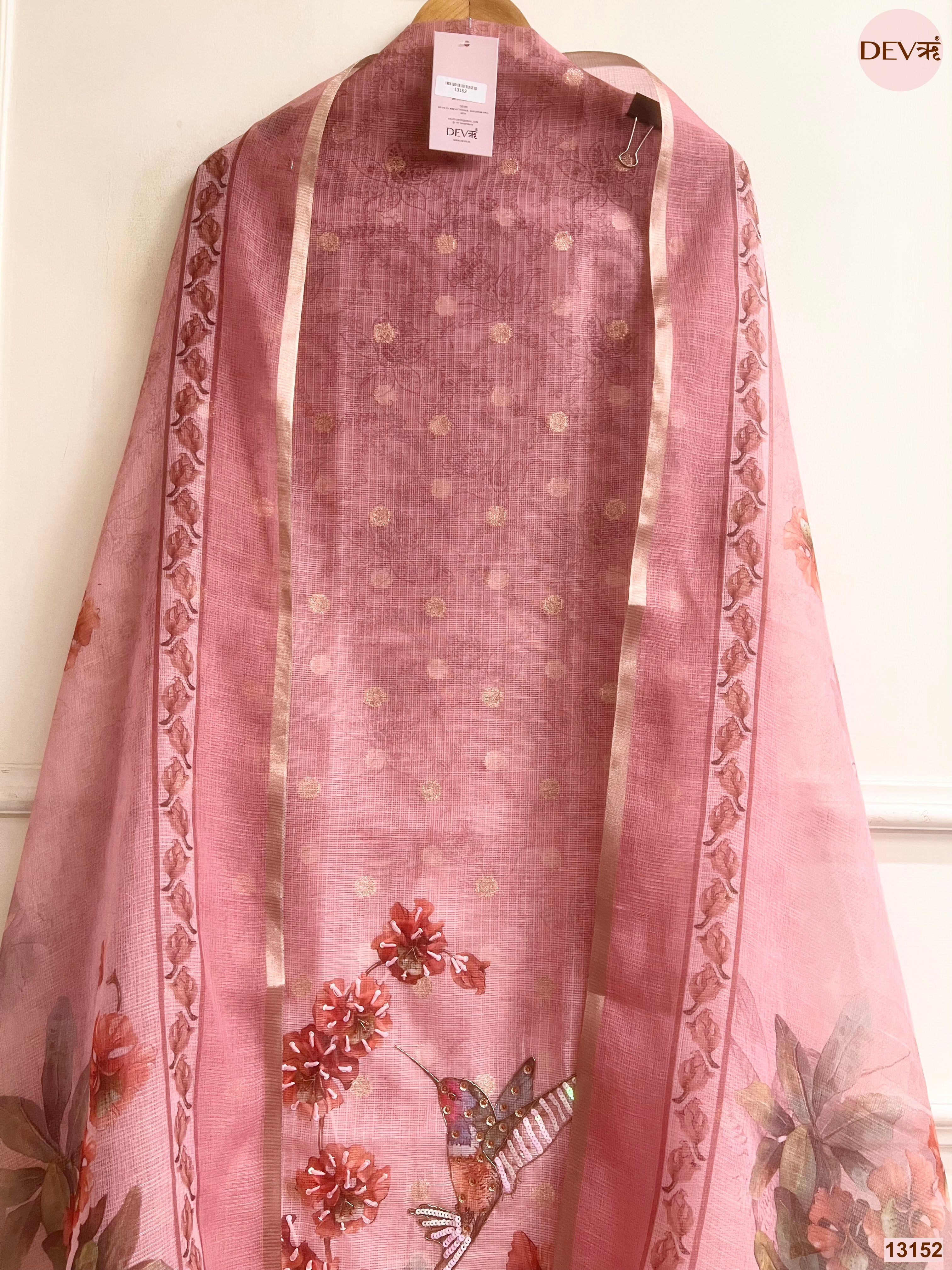 Pink Kota Printed Unstitched 3-Piece Suit (Devri – D.No 13152)
