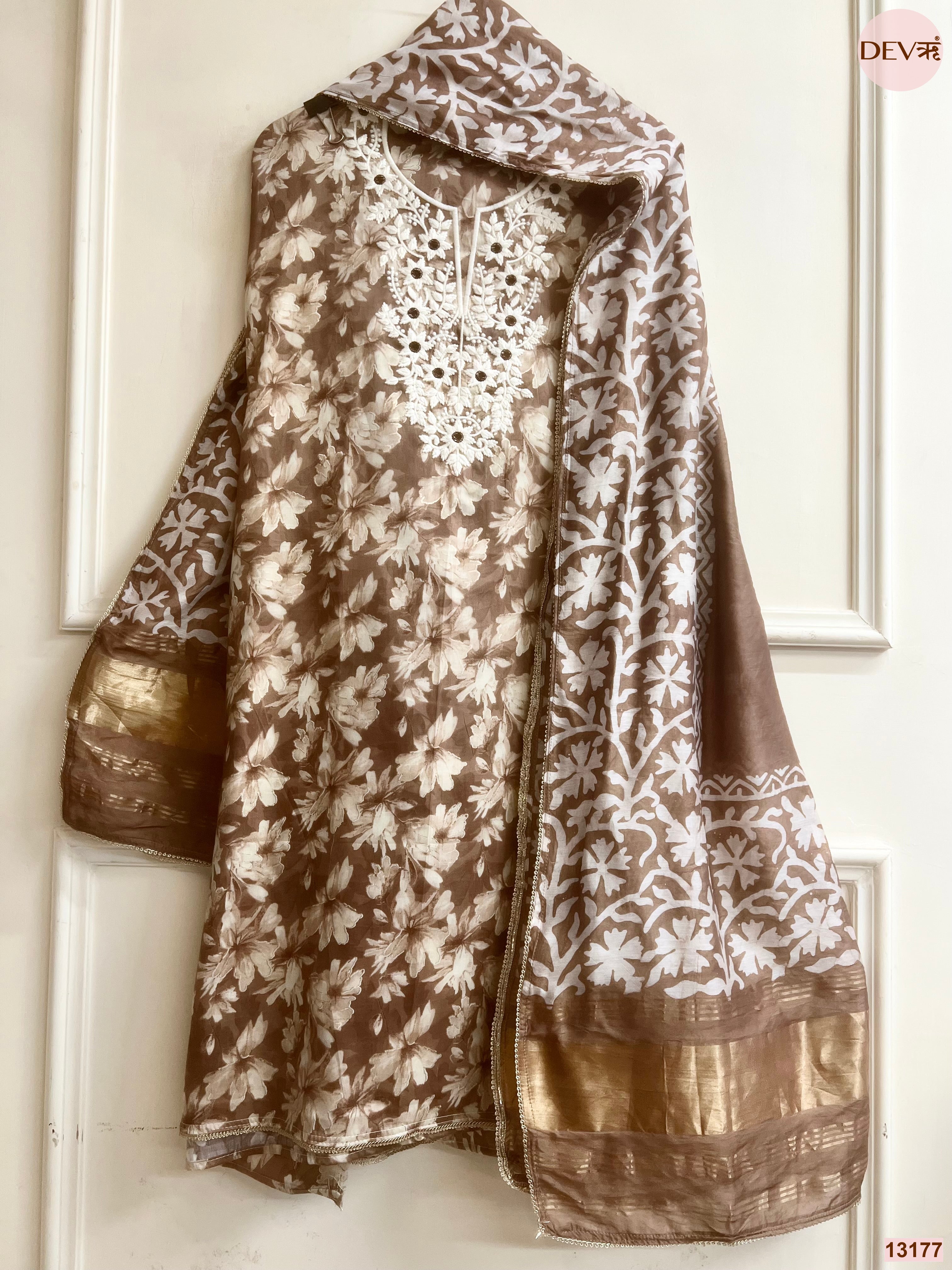 Brown Jam Cotton Printed Unstitched 3-Piece Suit (Devri – D.No 13177)