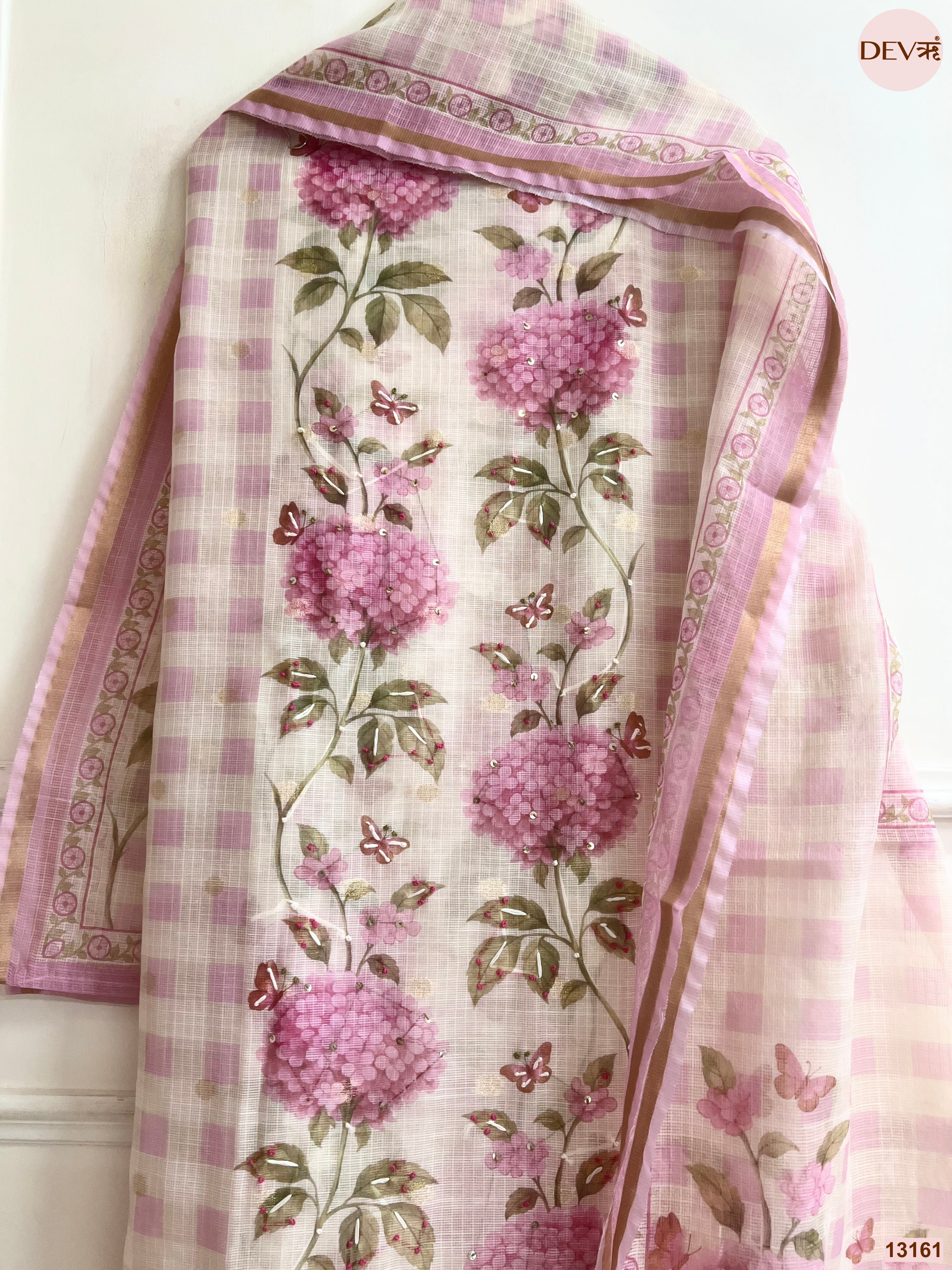Pink Kota Printed Unstitched 3-Piece Suit (Devri – D.No 13161)