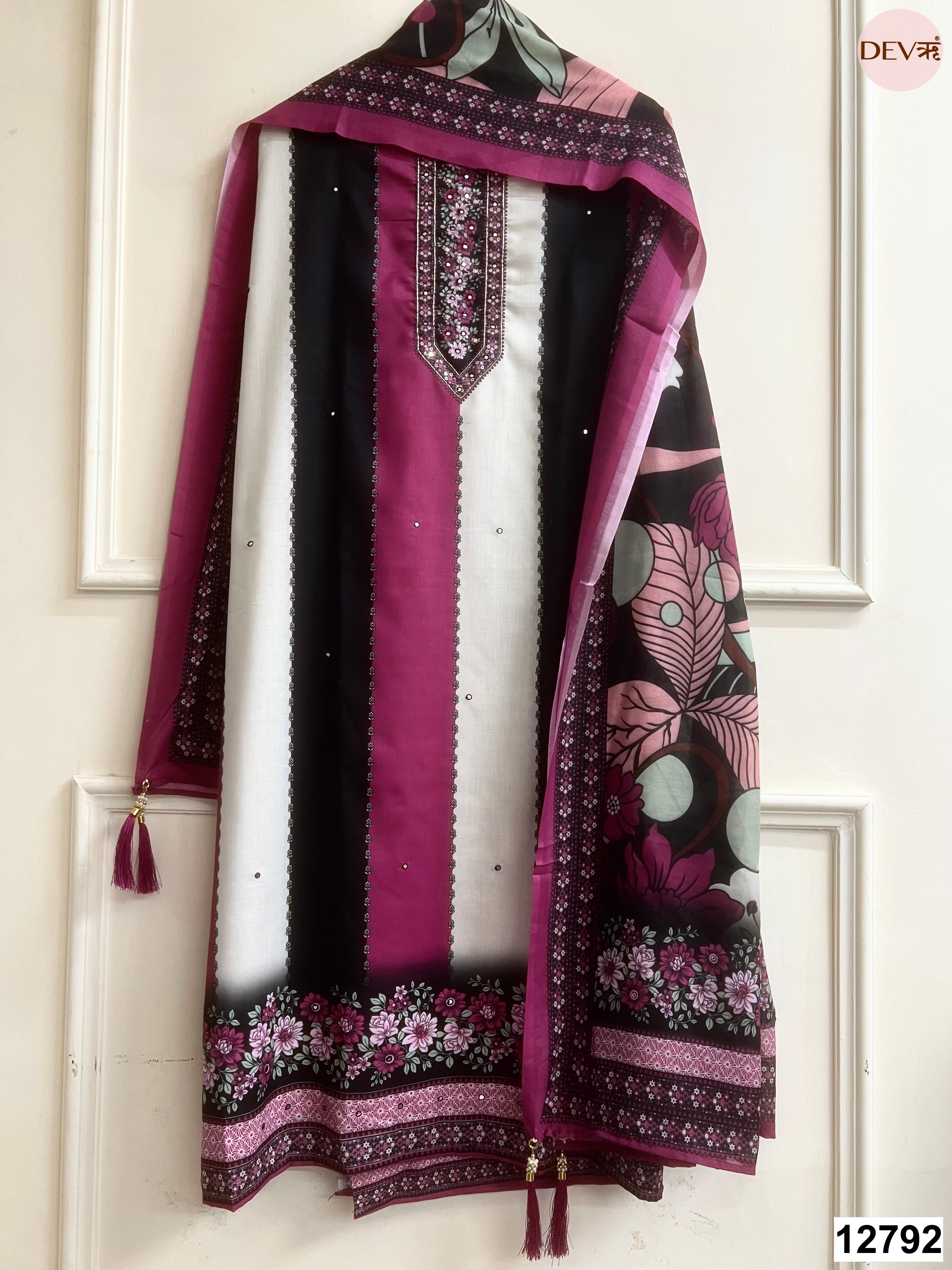 Black Jam Cotton Printed Unstitched 3-Piece Suit (Devri – D.No 12792)