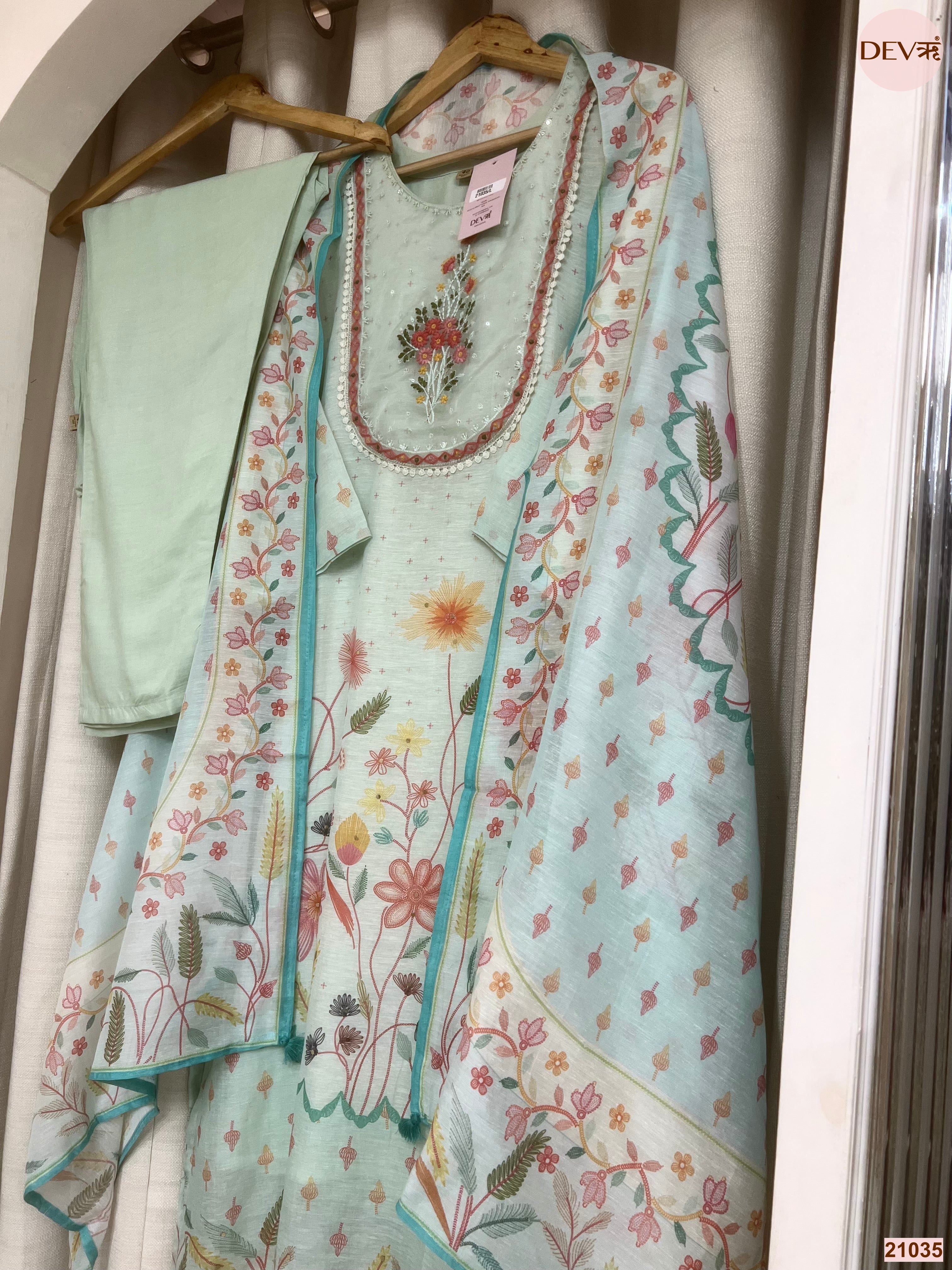Gulnaar Cotton Printed Mint Green 3-Piece Set (Devri – D.No 21035)