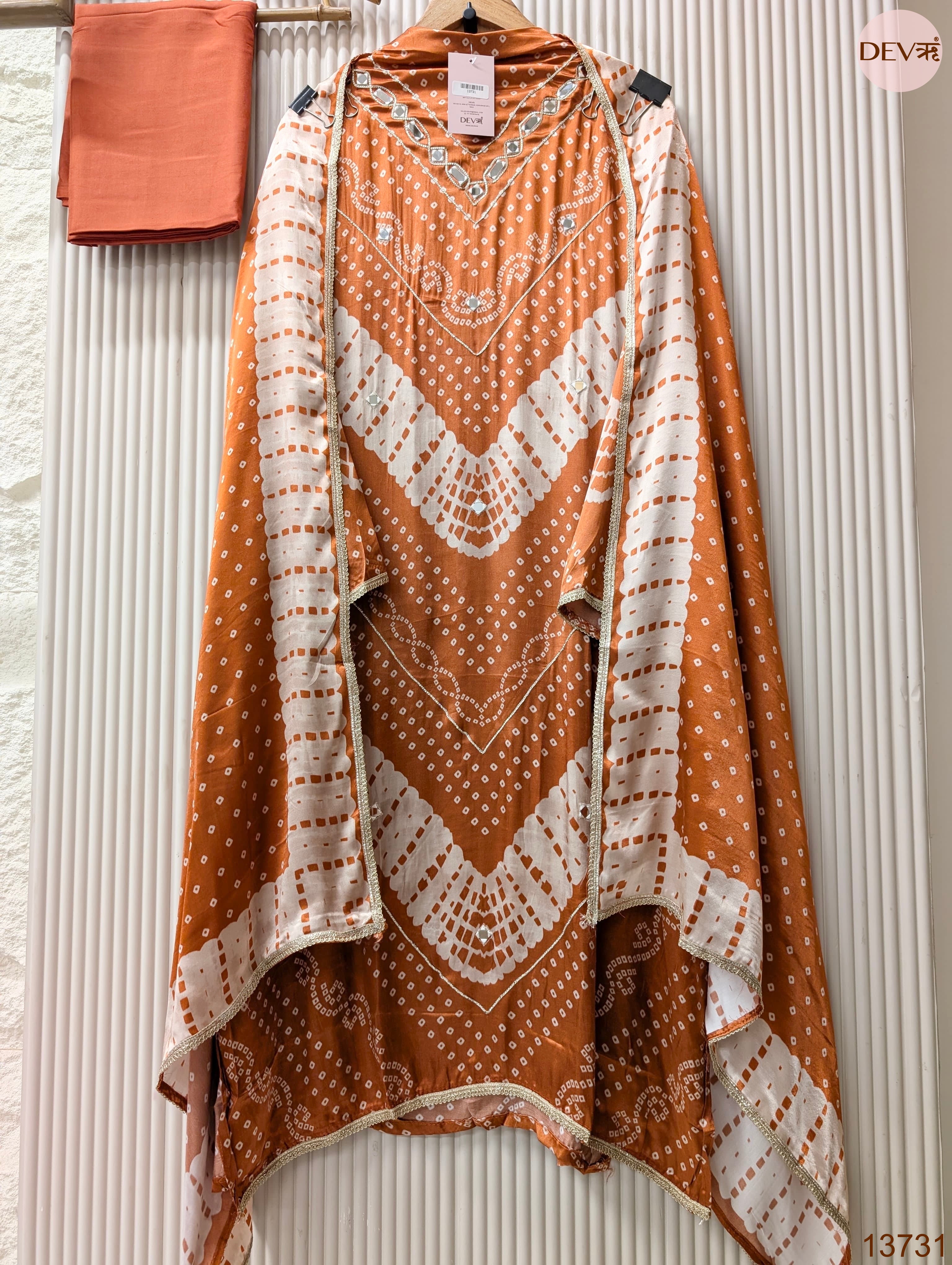 Orange Gajji Silk Printed Unstitched 3-Piece Suit (Devri – D.No 13731)